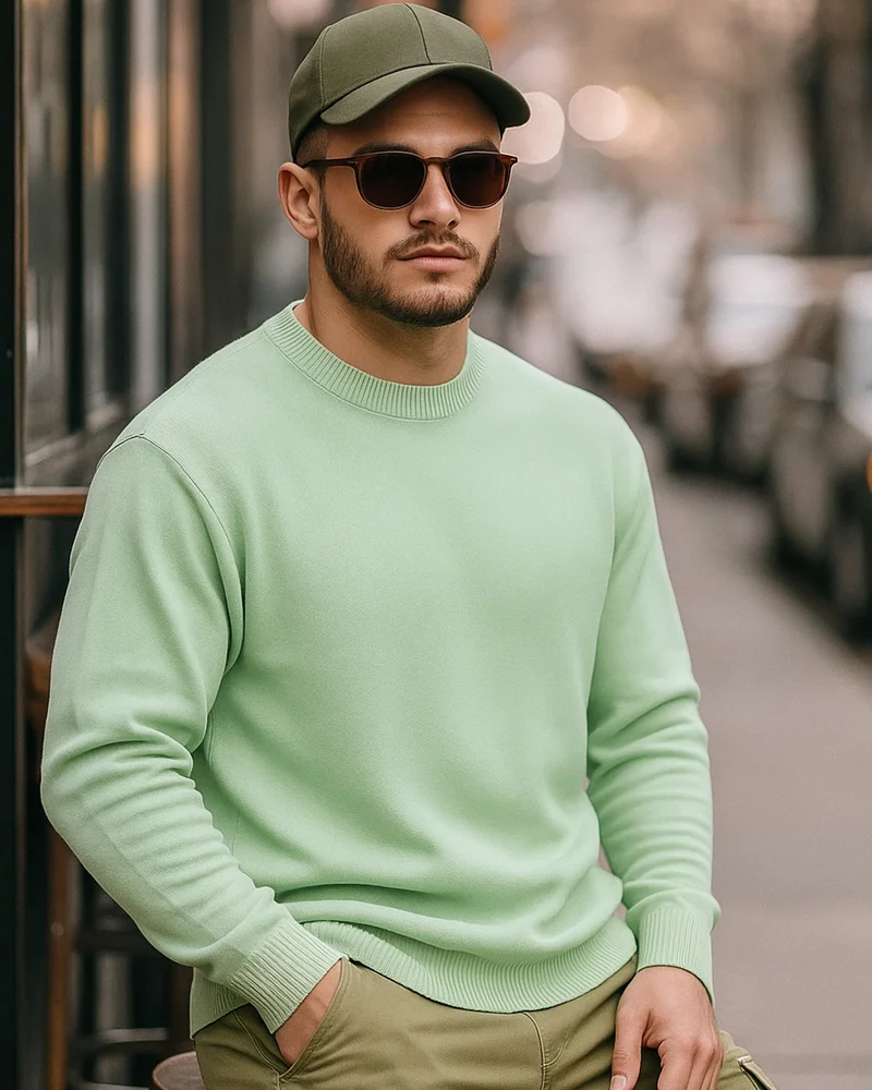 بيواكوف Men's Green Oversized Sweater